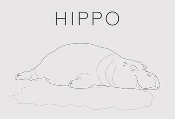 Sleeping hippopotamus on a white background. Hippopotamus vector isolated outline icon for web design, clothes, pictures, coloring books, paper cuts, children's building decorations, cards, invitation