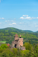 Fototapeta na wymiar Blick zur Burg Berwartstein im Naturpark Pfälzerwald bei Erlenbach. Region Pfalz in Rheinland-Pfalz in Deutschland