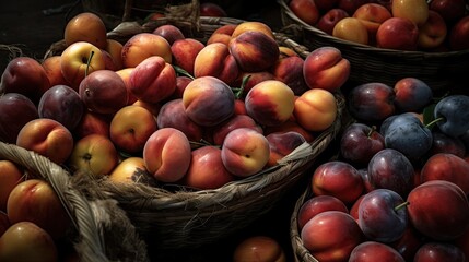 peaches in the basket, organic, generative AI