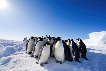 Penguins cuddling in Antarctica, created with Generative AI technology.