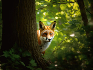 Beautiful shot of a fox in the forest, created with Generative AI technology.