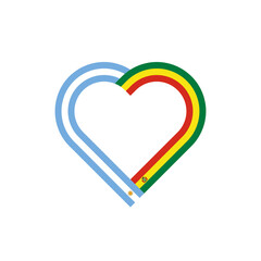 unity concept. heart ribbon icon of argentina and bolivia flags. PNG