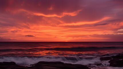 Fototapeta na wymiar Beautiful sunset over the ocean, created with Generative AI technology.