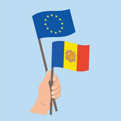 Flags of EU and Andorra, Hand Holding flags