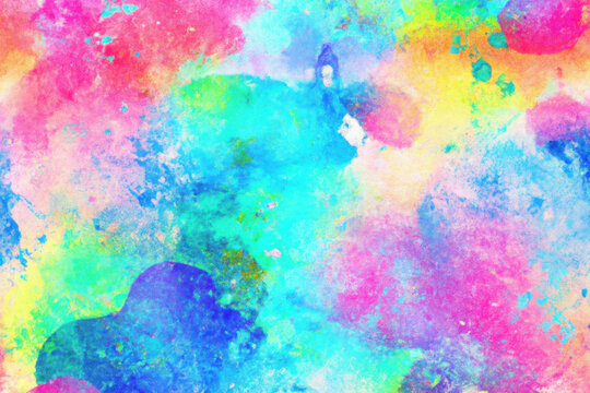 Abstract vibrant, colorful watercolor grunge paint on a paper background. Rainbow fluid watercolor distressed bleed texture for graphic design, banner, or cover