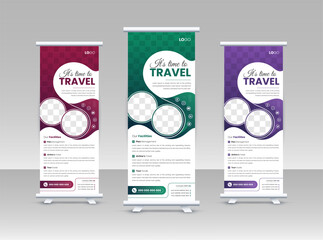 Travel Roll up  banner design or pull-up banner template 