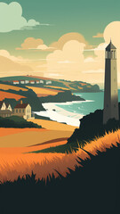 Vintage travel poster of Cornwall, England. Created with Generative AI. - 588741869