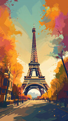 Vintage travel poster of Paris. Created with Generative AI. - 588742018