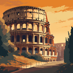 Vintage travel poster of Colosseum in Rome. Created with Generative AI. - 588742099
