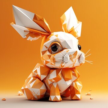 Hase in wei&szlig; und orange im Oregami Stil vor orangenem Hintergrund,  AI generiert