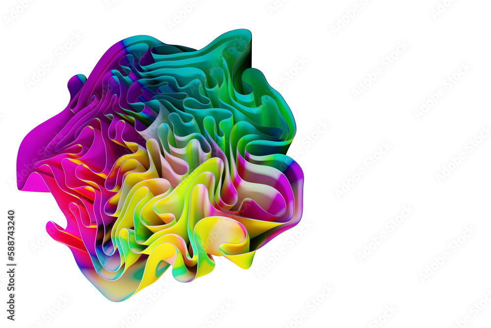 Poster wavy multicolored frill layers isolated on background. 3d rendering