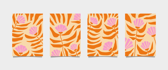 Fototapeta na wymiar 60s style floral poster illustration, perfect for wall decor