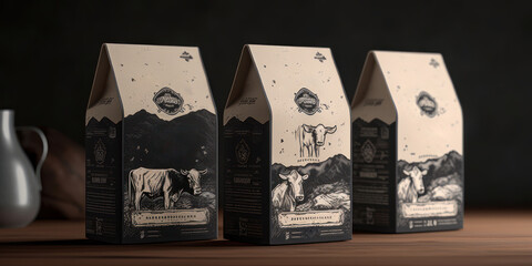 Concept package design for dairy cow farm milk advertisements. Generative AI
