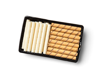 Wafer rolls in a package on a white background top view.