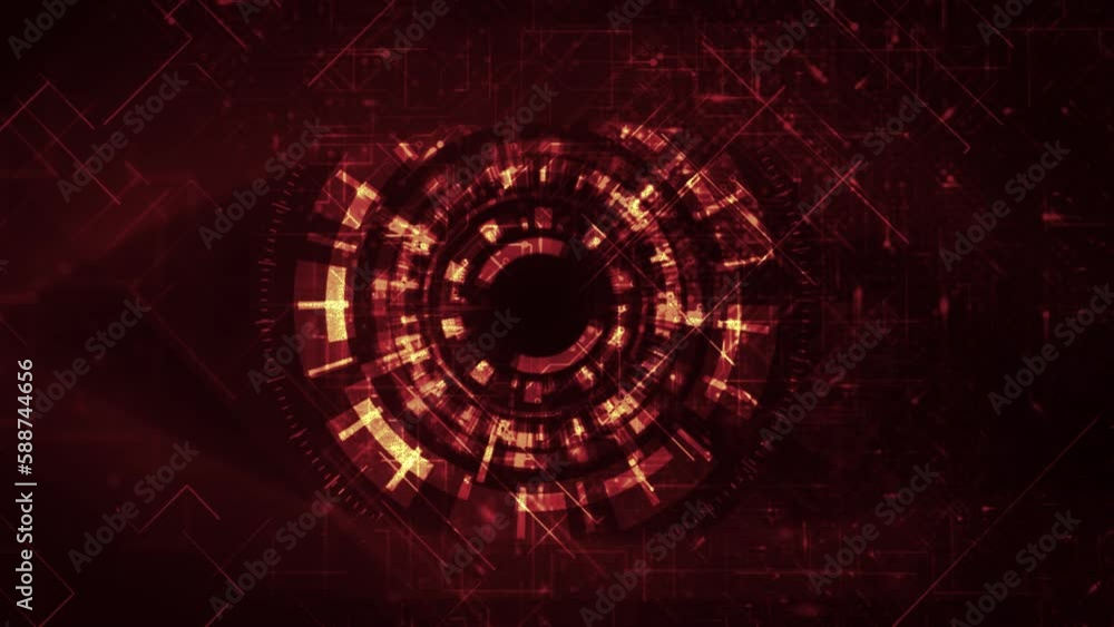 Aufkleber cyber surveillance animated digital eye design with complex animated circuitry elements in orange co