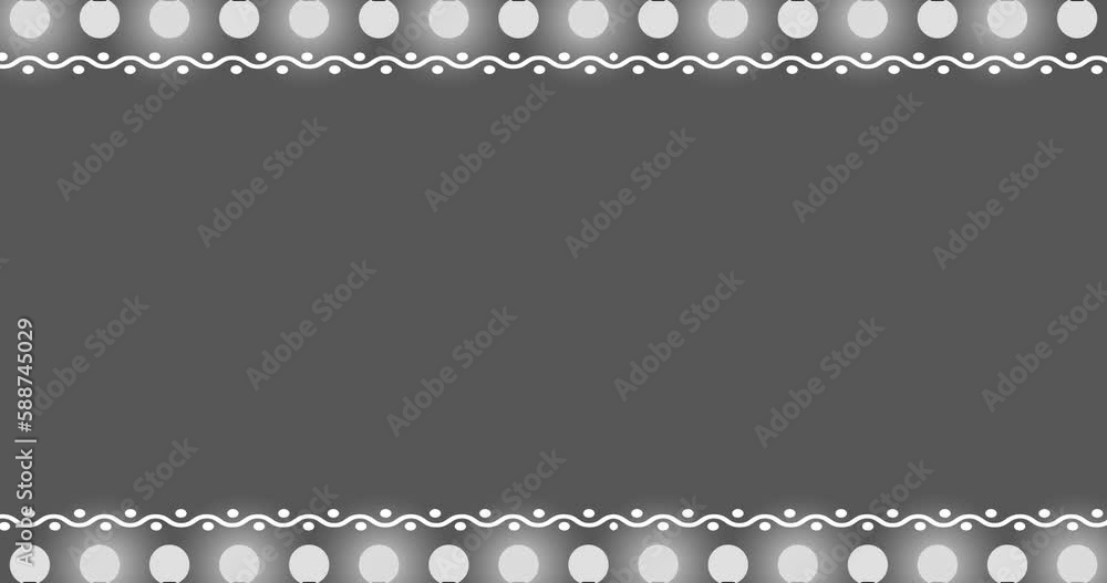 Poster gray background with white lattice and animation below and above and light bulbs lighting up. animat