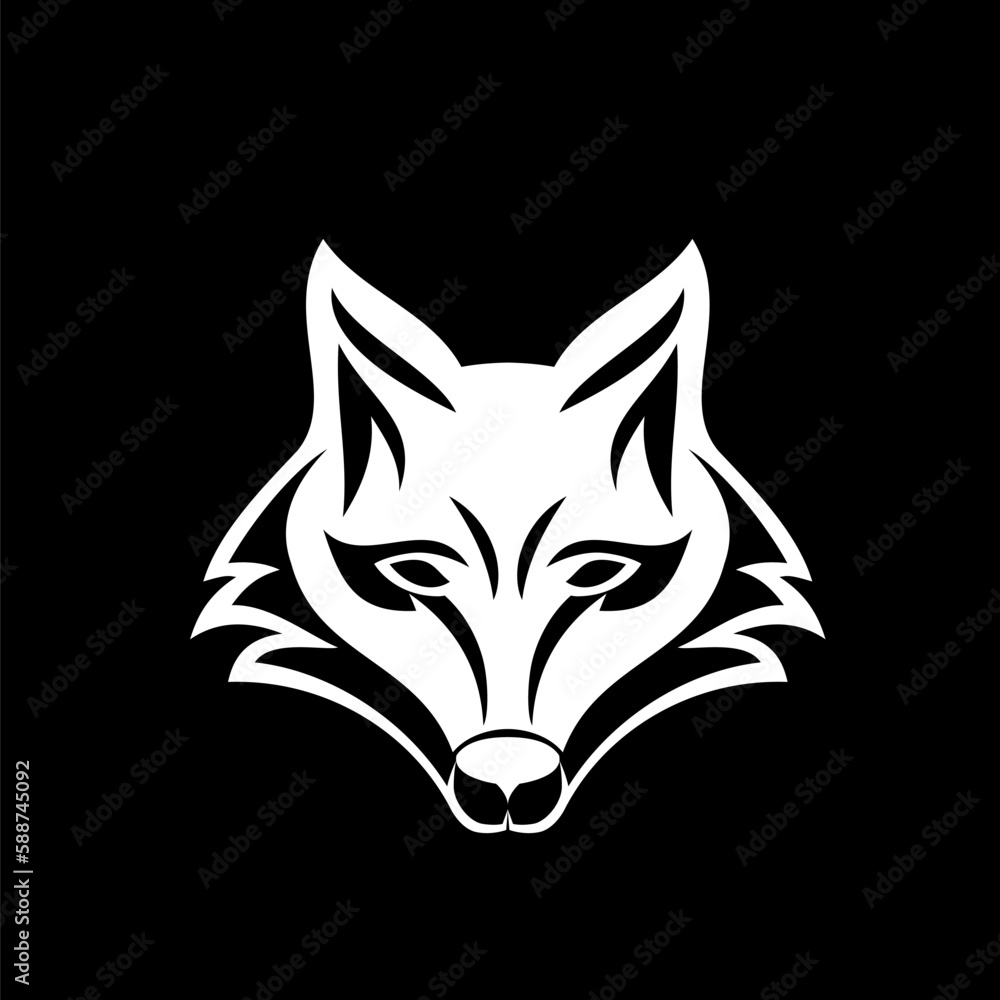 Wall mural Black and white animal emblem illustrations featuring a fox head symbol as the iconic centerpiece. on black background