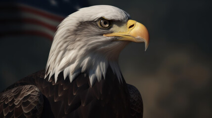 Obraz premium Proud Bald Eagle with American Flag Background. Generative AI