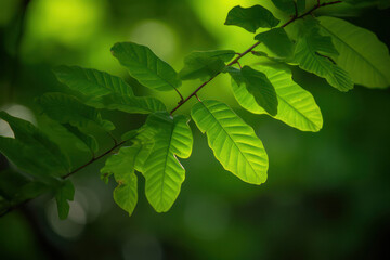 Fototapeta na wymiar Green Leaves Against Natural Green Background
