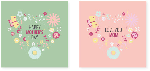 Happy mothers day set of cards with flowers