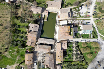 Aerial view of the ancient village of Bagno Vignoni