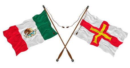 National flag of Bailiwick of Guernsey and Mexico. Background for designers