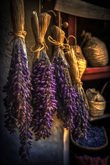 drying lavender buds in the kitchen. AI generativ.