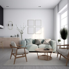 Naklejka na ściany i meble Aesthetic Living room Realestate Mockups, Generative AI