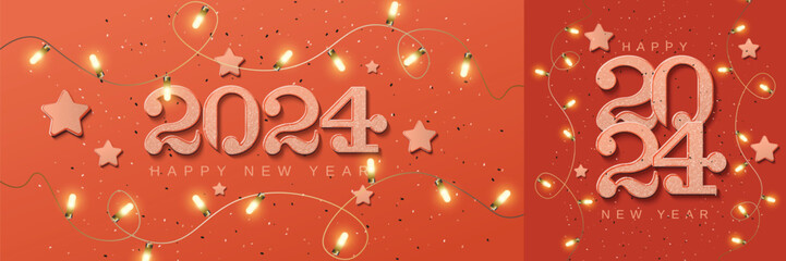 Happy new year 2024 with unique number handwritten concept