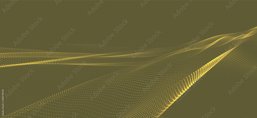Poster wave of particles. futuristic dots pattern on dark background. big data digital code. technology or 