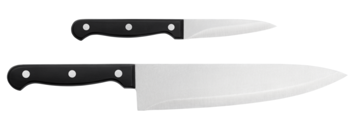 Closeup of kitchen knives isolated on transparent background