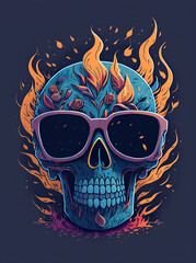 Dead Mexican Skull Mascot wearing trendy sunglasses. AI generated illustration