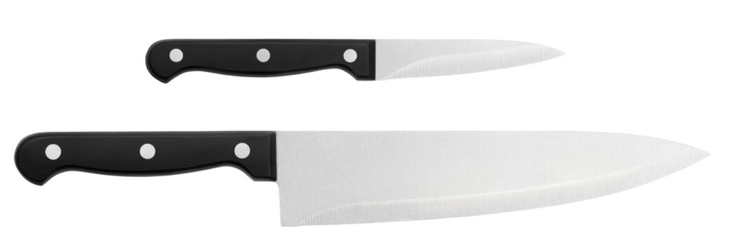 Closeup of kitchen knives isolated on transparent background