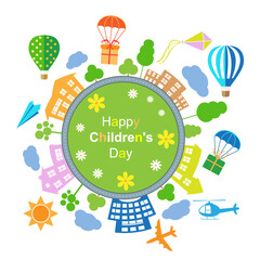 Happy Childrens day poster with round world - 588750005