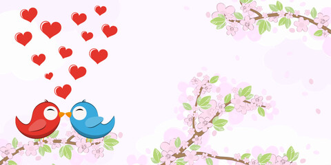 Obraz premium Birds in love on blossom branches