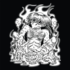 Kappa Japanese Ghost Characters Black and white Illustration