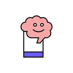 Smartphone with brain cloud. Artificial Intelligence. Line coloured vector icon.