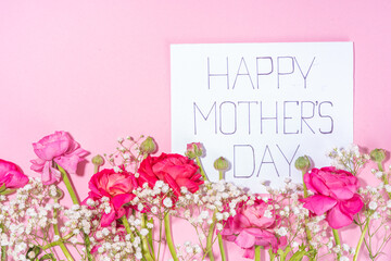 Mothers day gift and flowers background