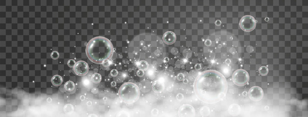 Air bubbles on a transparent background. Soap foam vector illustration.	
 - obrazy, fototapety, plakaty