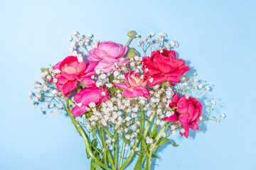 Background with flowers bouquet and gift