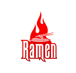 Hot ramen noodles emblem, isolated icon or label