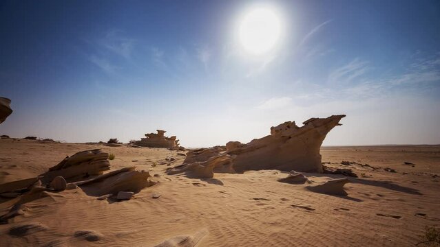 Panning time lapse of natural fossil rock dune formation in Abu Dhabi