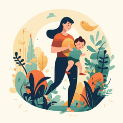 Mother's day vector illustration. Mother with child.