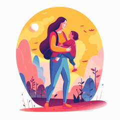Mother's day vector illustration. Mother with child.