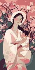 Mother's day vector illustration. Mother with child.