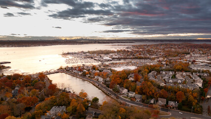 Fall Sunset on Long Island with NYC skyline in the distance