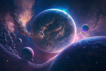 Fototapeta na wymiar space scene with planets. Generative ai