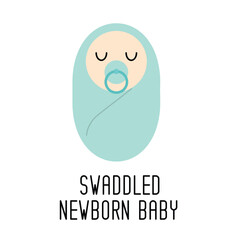 Newborn baby boy in blue wrap  icon isolated on white background. Vector illustration. 