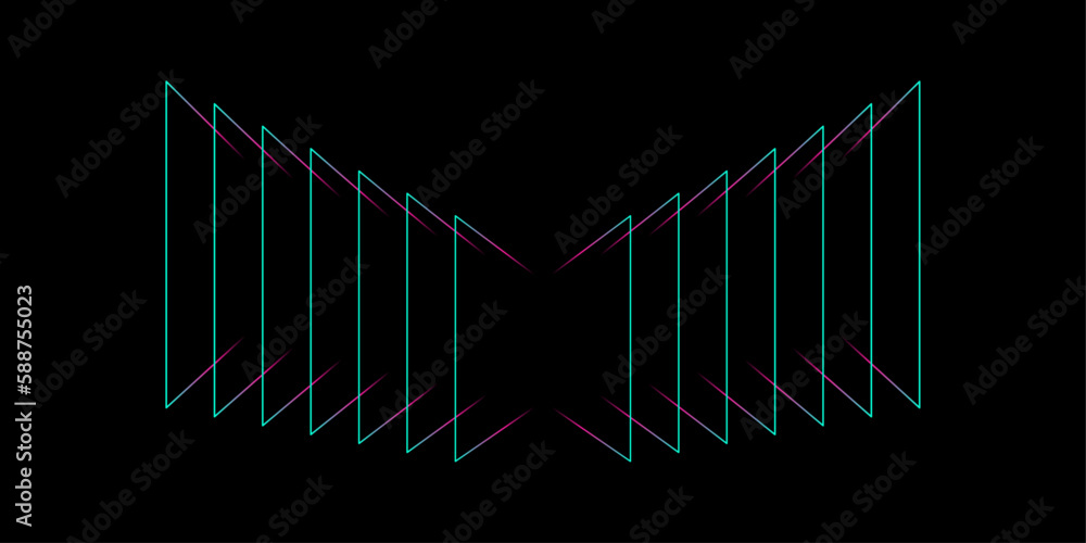 Poster Abstract perspective rectangles line frame overlay pattern by colorful light line glitch effect isolated on black background. Vector illustration AI technology, digital, communication, science, music