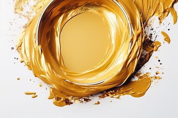 gold circular paint strokes with copy space on the white background - Generative AI